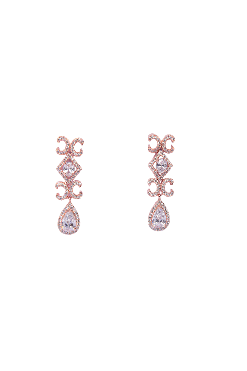 Namokriti Glamorous Rose Gold Plated Stone Dangler Earrings